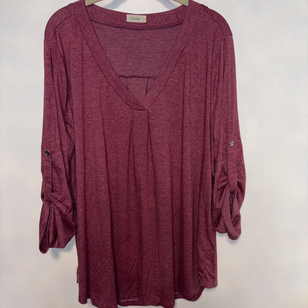 Si ddhe Womens VNeck Work Casual Top Blouse Shirt MAROON 3XL